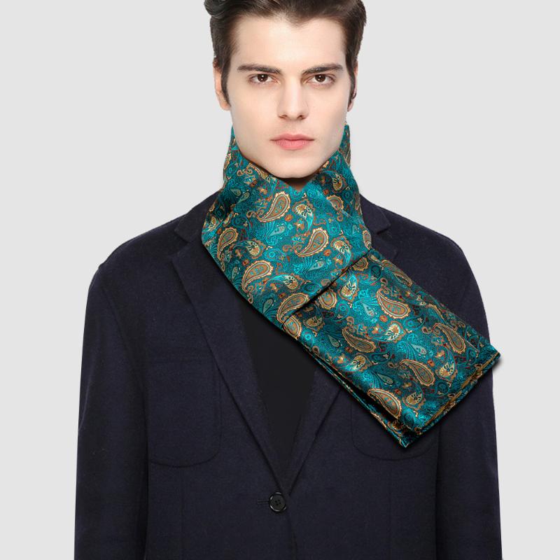 

Winter Designer 160cm Long Men Teal Paisley Silk Scarf Male Brand Shawl Wrap Face Scarf Grade A Adult Barry.Wang