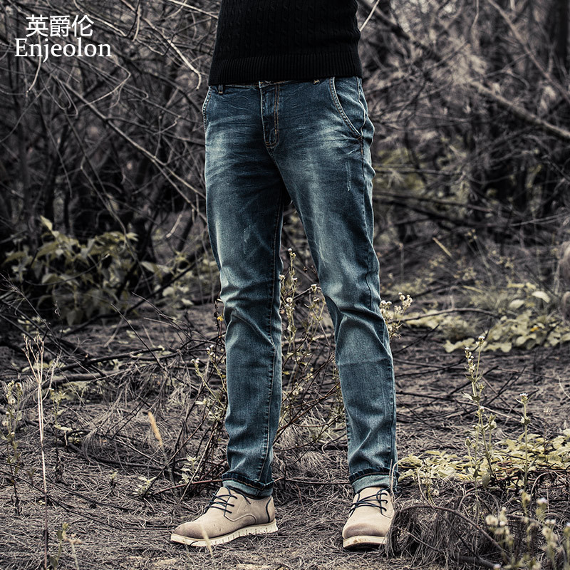 

Enjeolon Brand New Men Denim Jeans Fashion Mens Casual Slim Fit Straight Long Trousers For Male Pants K6003 201128, Mazarine