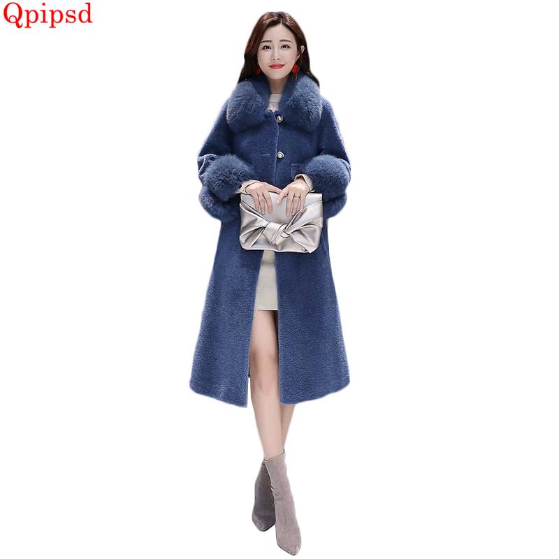 

Big Fur Collar Wool Coats Womens 2020 New Winter Jacket Female Long Thicken Warm Woolen Coats Ladies Temperament Slim Overcoat, Brown