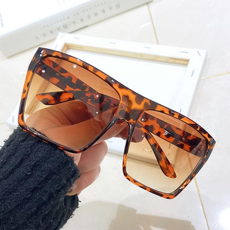 

WOENFEL Leopard Sunglasses Oversized Eyeglasses Women Designer Vintage Square Fashion Big Frame Sun Shades Eyewear