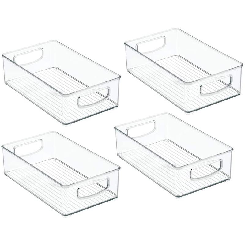 

4 Pack Pantry & Refrigerator Organizer Bins for Kitchen and Cabinet Storage,Stackable Bins with Handles