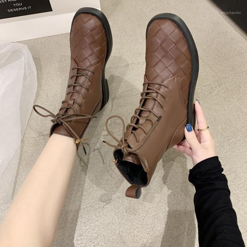 

Autumn New Platform Ankle Boots Women Fashion Cross Tied Pu Leather Motorcycle Boots Woman Non-slip Casual Shoes Ladies1, Black