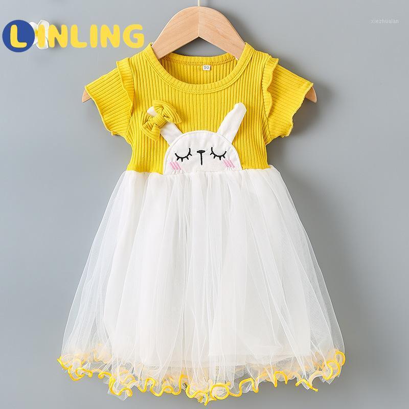 

LINLING Children Casual Dress 2020 Summer Girls Flying Sleeve Clothes Party Dress Kids Girls Princess V1401