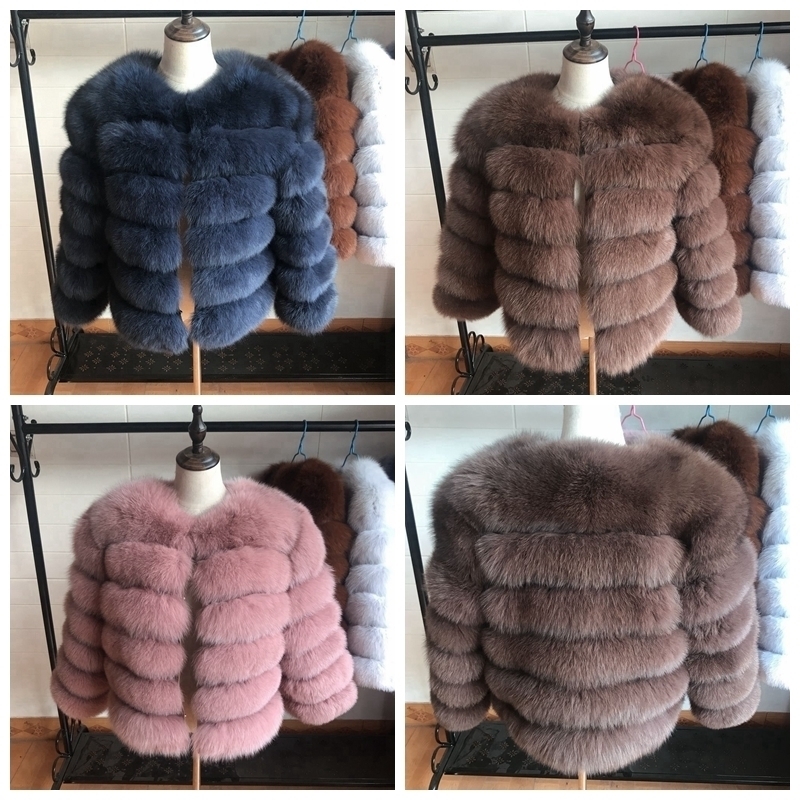 

50cm New Women Warm Real Fox Fur Coat Short Winter Fur Jacket Outerwear Natural Blue Fox Fur Coats for Women Hot Promotion 201006, Beige