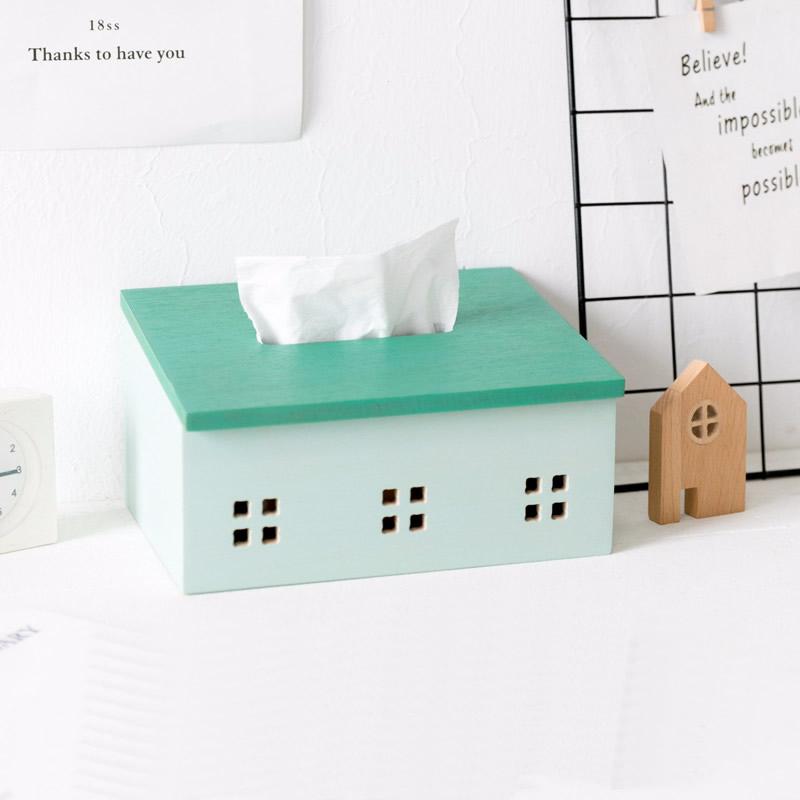 

Simple Japanese wooden house tissue box Stylish pastoral living room decoration tissue box