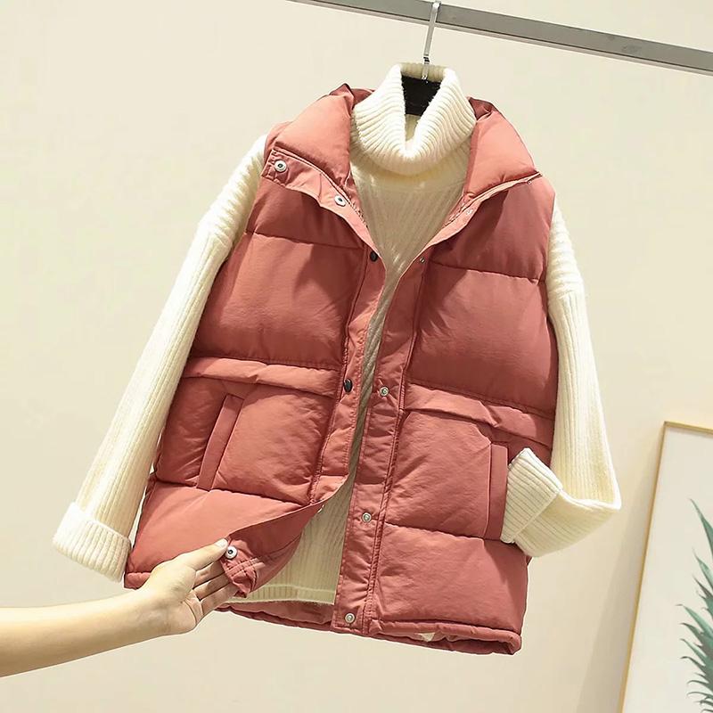 

2020 Winter Jacket Women Parkas Sleeveless Vest Warm Down Cotton Padded Jacket Female Veats Sleeveless Waistcoat Outwear P901, Brick red