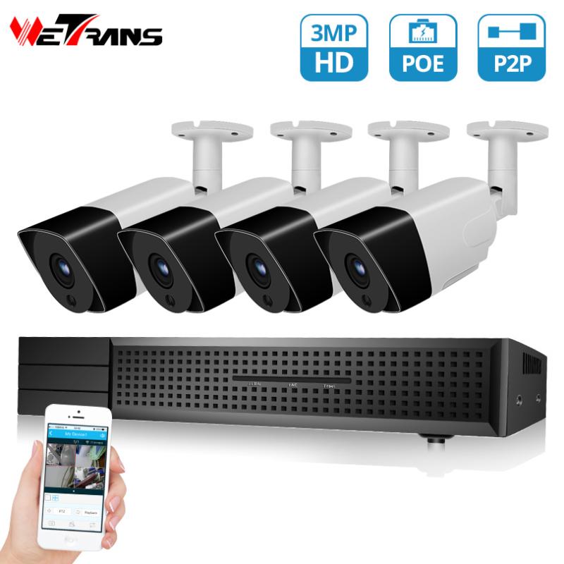 

Wetrans CCTV System 1080P 3MP HD POE NVR 4CH Security Camera IP Audio Alarm Outdoor H.265+ Home Video surveillance kit CCTV Set