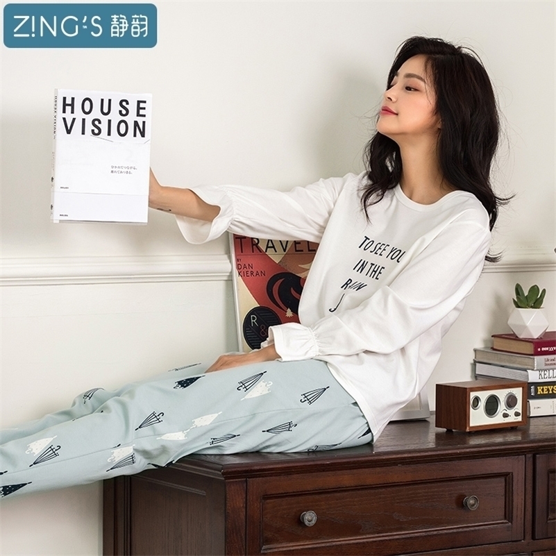 

spring and autumn women's sleepwear 100% cotton fresh at home service brief long-sleeve lounge set female 201113, White