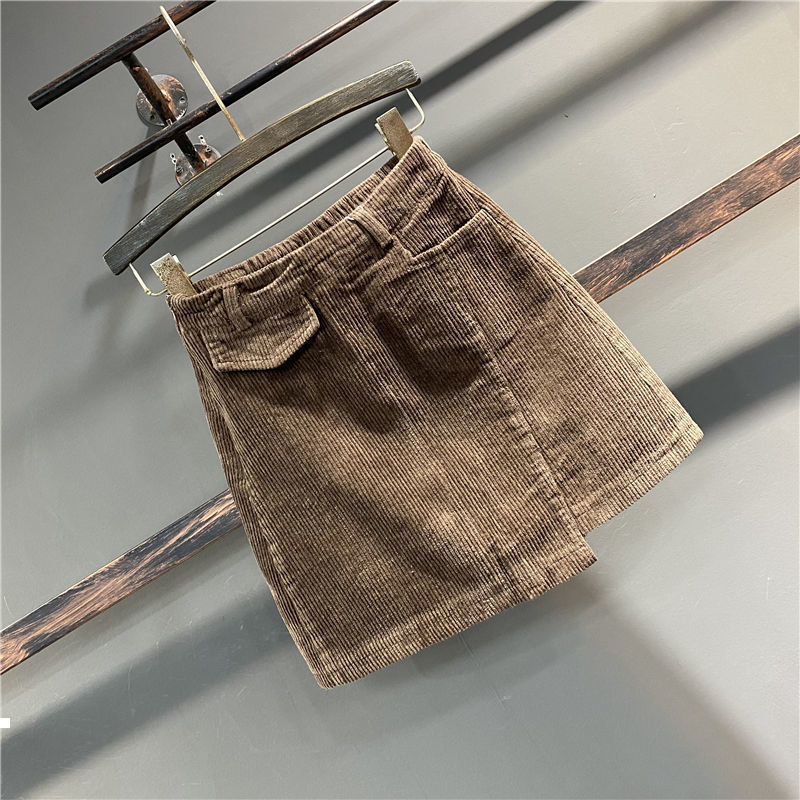 

New Autumn 2021 and winter women's streetwear high mini-velvet asymmetric woman apricot skirts black coffee y420 T76Y
