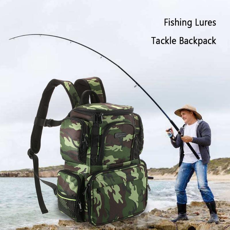 

Lixada Fishing Tackle Bag Large Capacity Camouflage Bag Backpack Fishing Storage Lures Bait Box For Hunting Travel Camping1, No boxes