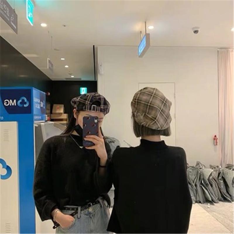 

Korean Beret autumn and winter fashion Plaid flat top hat net red fashion hat stewardess painter WS-2937, Ws-2937-3