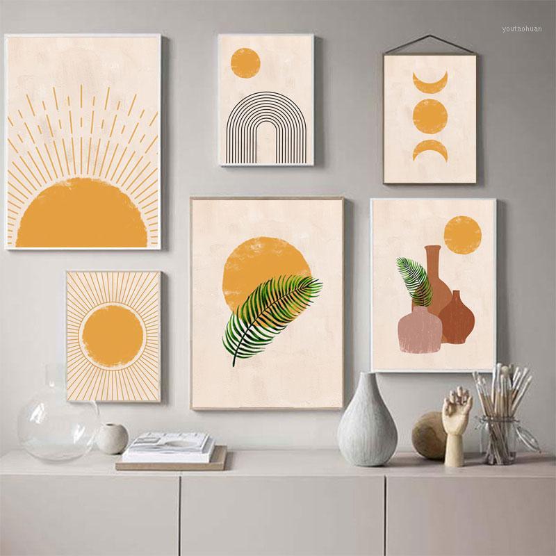 

Paintings Boho Wall Art Canvas Painting Sun Moon Plants Prints Abstract Terracotta Gallery Pictures Nordic Posters Living Room Decor1