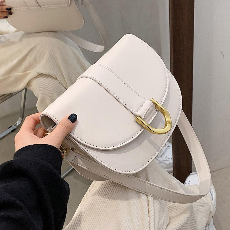 

Solid Color PU Leather Saddle Shoulder Bag For Women 2021 Fashion New Chain Small Crossbody Bag Female Luxury Handbag and Purses, Beige