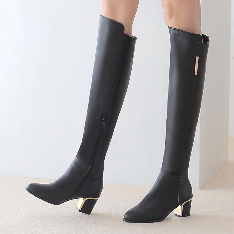 

New Arrivals Classic Big Size 47 Chunky Heels Chic Winter Shoes Boots Women Cozy For Walk Riding Knee High Boot Female, Black