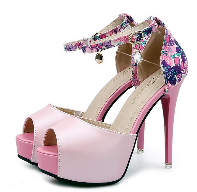 

Women Pumps Fish Mouth Shoes Women's Shoes Waterproof Platform Sexy Rhinestone Buckle 12CM Fine High-heeled Nightclub Sandals, Black