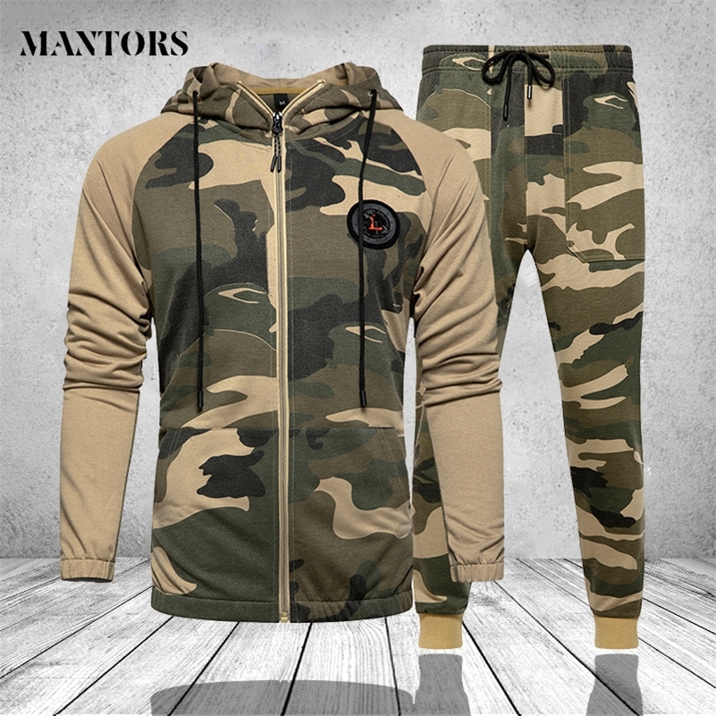 

Fashion Men Set Two Pieces Camouflage Hoodies+Pants Sets Male Tracksuit Men's Casual Patchwork Sportswear Male Brand Ropa Hombre 201109, Tz57 blue