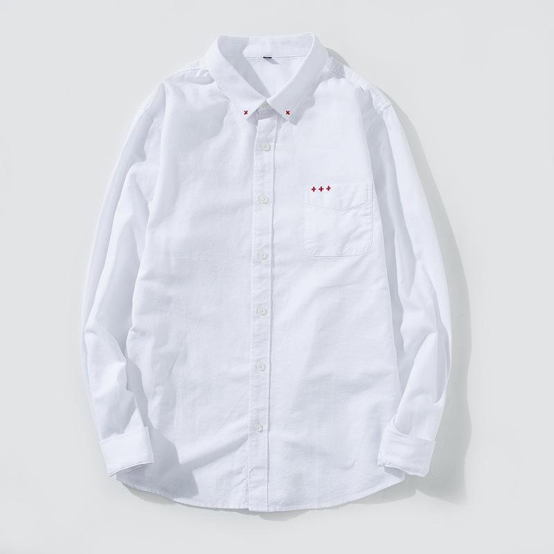 

Autumn Fashion Reserved Long Sleeve Shirts Men Camisa Male Slim Shirts Vintage Linen Casual Embroidery Men Streetwear, White