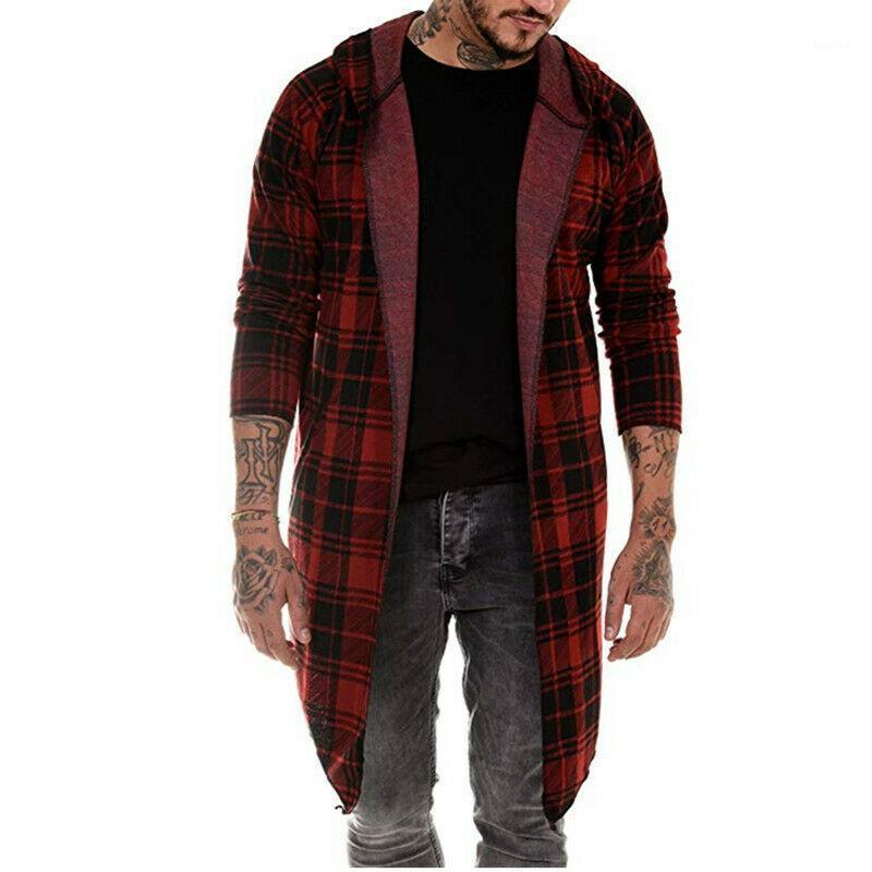 

2020 New -XXXL Men Winter Warm Clothes Long Sleeve Hoodie Hooded Tops Plaid Coat Jacket Casual Outwear Overcoat Dropshipping1, Red
