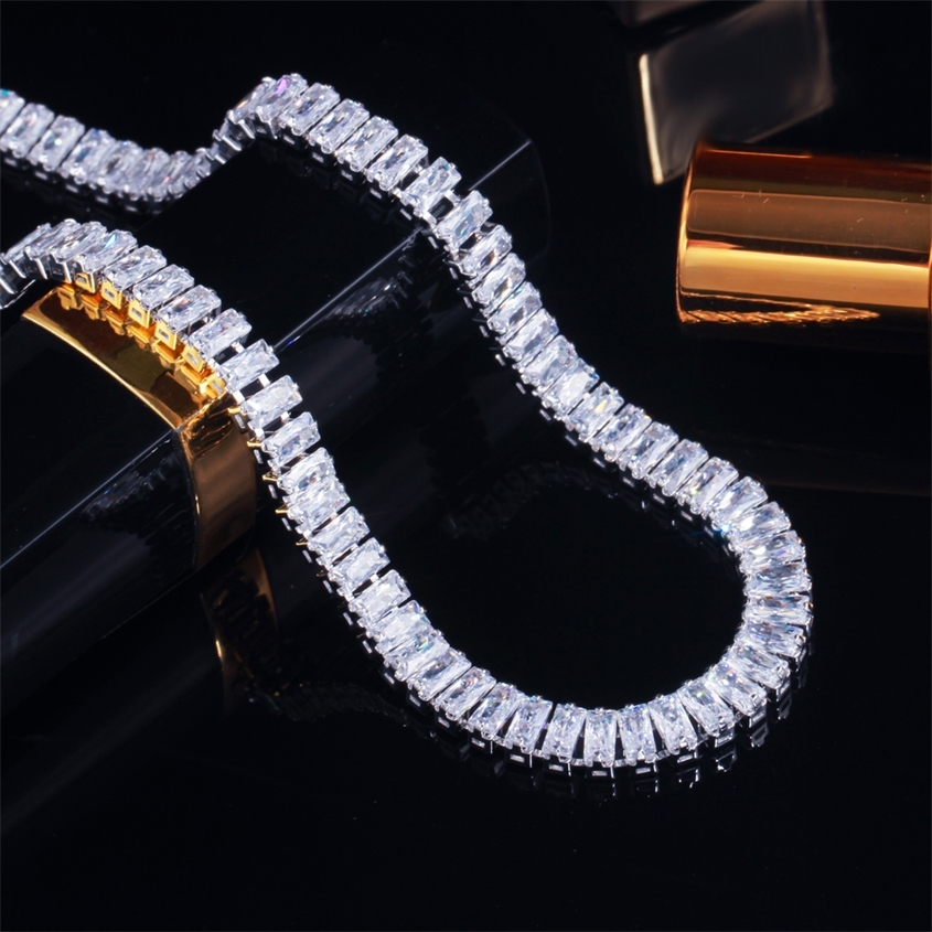 

CWWZircons Bling Iced Out Baguette Cubic Zirconia White Gold Color Tennis Chain Chokers Necklace for Women Costume Jewelry CP086 220222