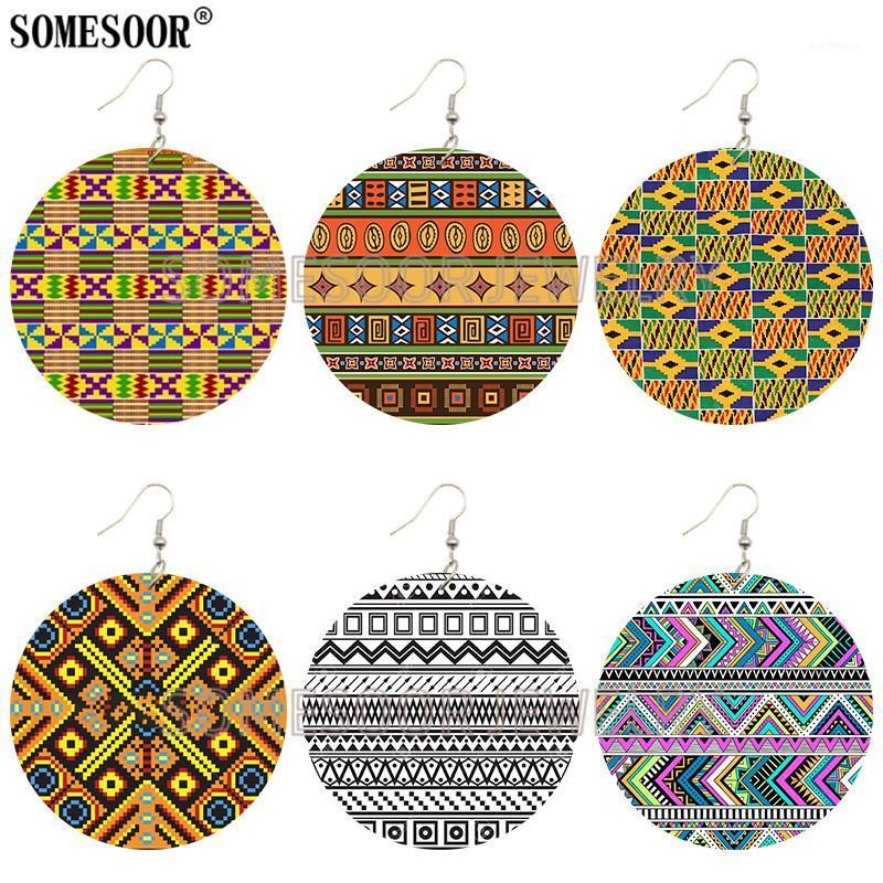 

SOMESOOR Jewelry 2020 New Pattern African Ethos Art Print Wooden Both Sides Printing Fashion Women Cute Earrings Dangle1