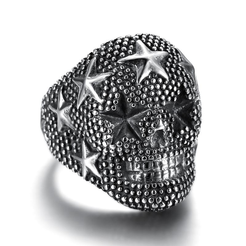 

Retro Male Hollow Hip-hop Ring Stainless steel Punk Spotted Star Skull Ring Ghost Head Fine Jewelry