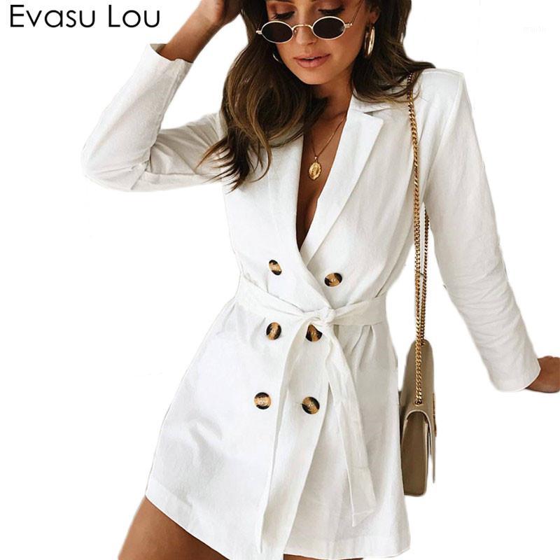 

Evasu Lou 2018 New Spring Autumn Women White Double Breasted Long-sleeve Waist Tie Trench Coat Female Casual Thin Coats EV0331