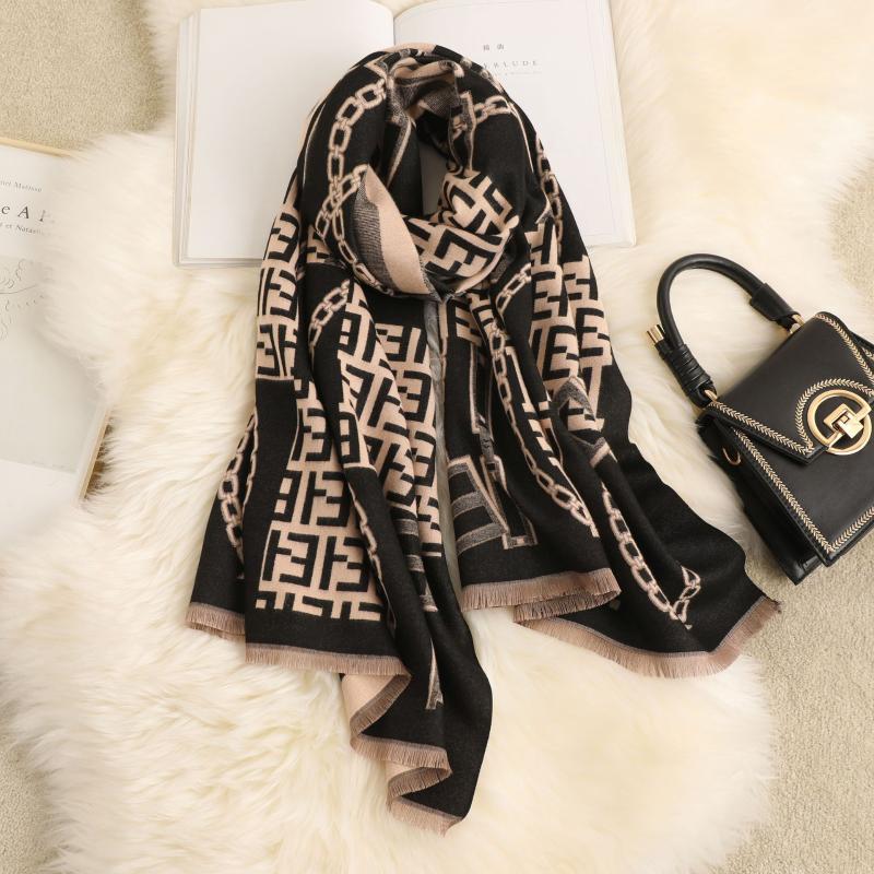 

Scarves 2022 Autumn And Winter Women's Scarf Letter Chain Pattern Imitation Cashmere Warm Thickening Versatile Long Shawl Dual Purpo