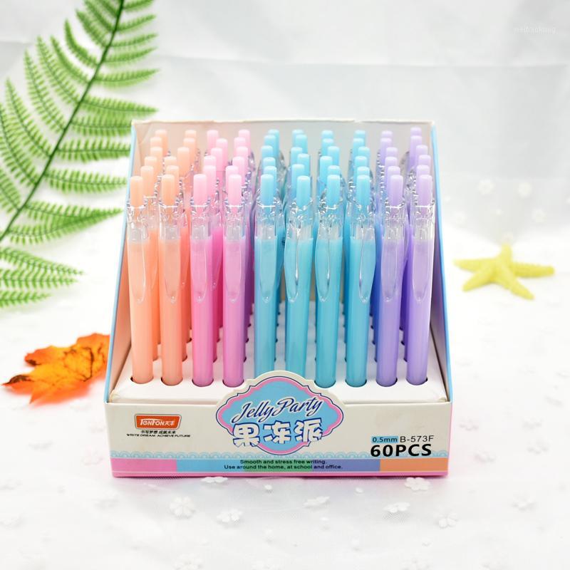 

60pcs Jelly Color Kawaii Ballpoint Pen Plastic Press the Ballpoint Pen School Supplies Stationery wholesale1, Blue