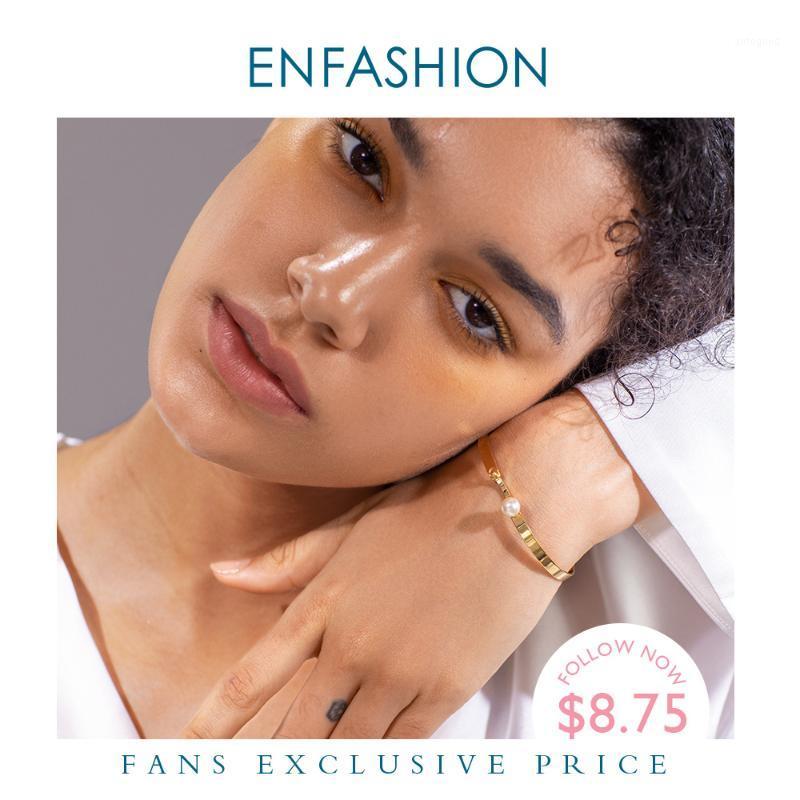

Bangle ENFASHION Pearl Ball Cuff Bracelets Bangles For Women Gold Color Stainless Steel Elegant Fashion Jewelry Lady Gifts B20511