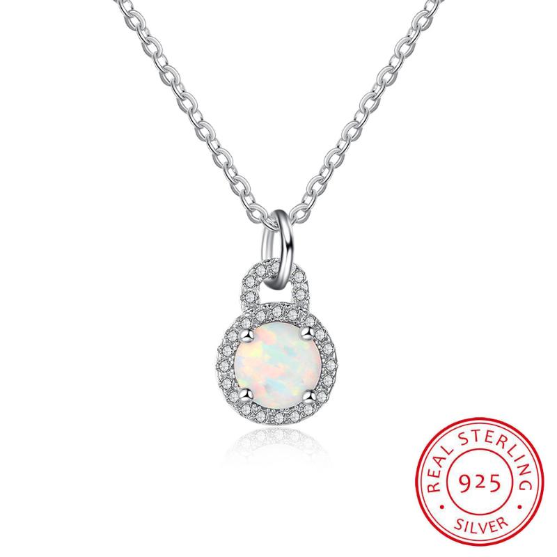 

Elegant 925 Sterling Silver White Round Fire Opal Pendants Necklaces for Women Wedding Anniversary Gift Silver Necklace Jewelry