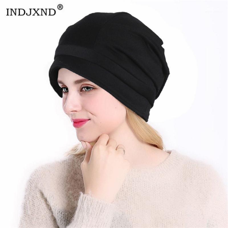 

INDJXND Woman Hats Winter Accessories Solid Beanies Hat Hip Hop Knitted Autumn Warm Ski Skull Casual Streetwear Cuff Cap New Hat1, M222 coffee