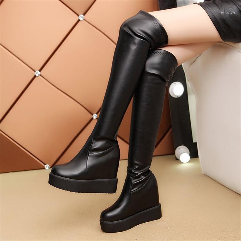 

Over The Knee Boots Autumn Winter Wedges Shoes for Women Leather Platform Black Shoes Women Knee High Boots Womans Fashion 20211