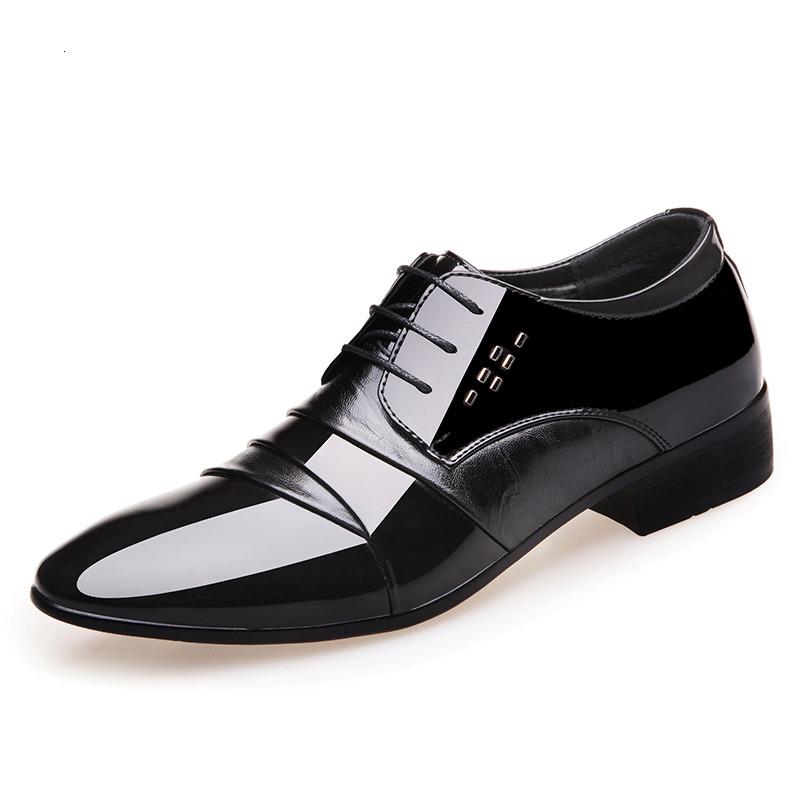 

Quality Shiny PU Leather Men Oxfords Dress Shoes Fashion Lace-up Wedding Black Shoes Mens Pointed Toe Formal Office 99780