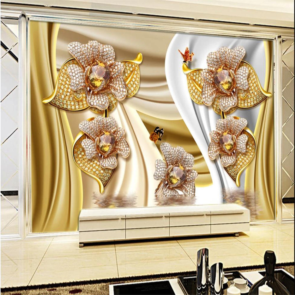 

Custom wallpapers Jewelry Silk Mural Living Room TV Background Wall 3d stereoscopic wallpaper, Gold