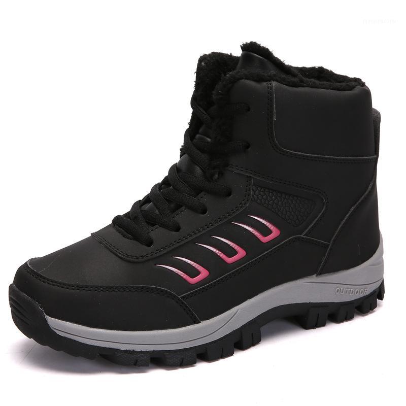 

Winter Boots; Round Head Thick-soled Pu Face Plush Women's Boots; Lace-up Non-slip Snow Boots Short Boots Large Size 411, Black