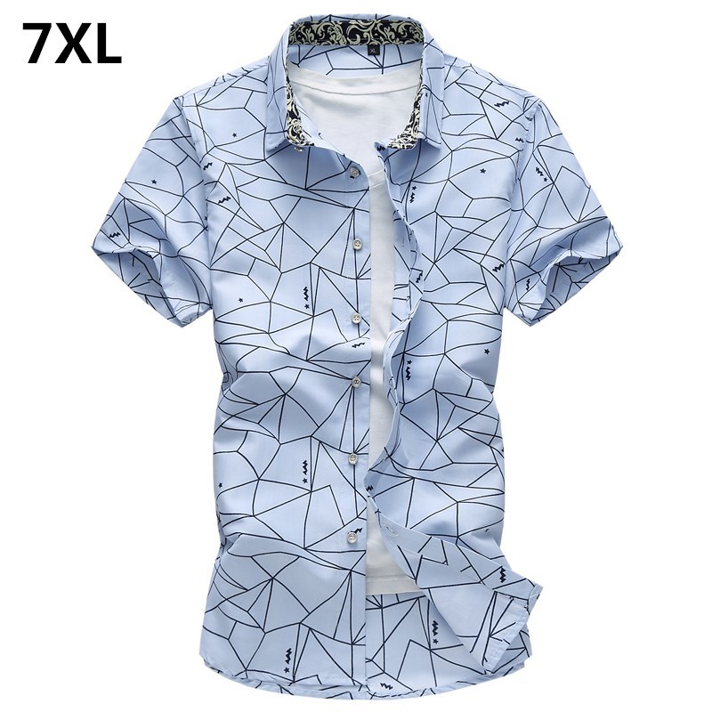 

2020 See Will New Striped Printing Short Sleeve Thin Male Shirt Big Mark of Men Shirt5xl 6xl 7xl 81mh, Navy