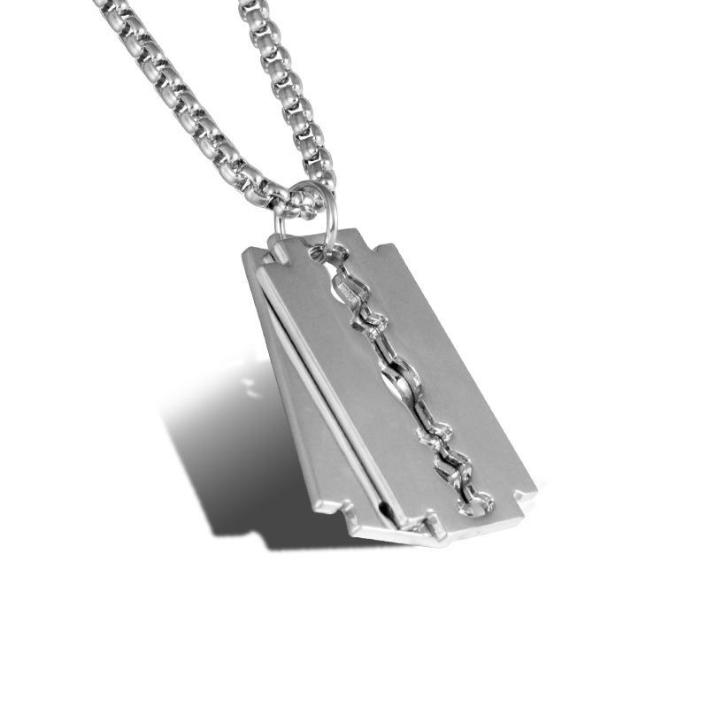 

Chains Wukaka Punk Hip Hop Shaving Blade Stainless Steel Chain Pendant Necklace Titanium Man Necklaces Cool Boy Gifts Men J