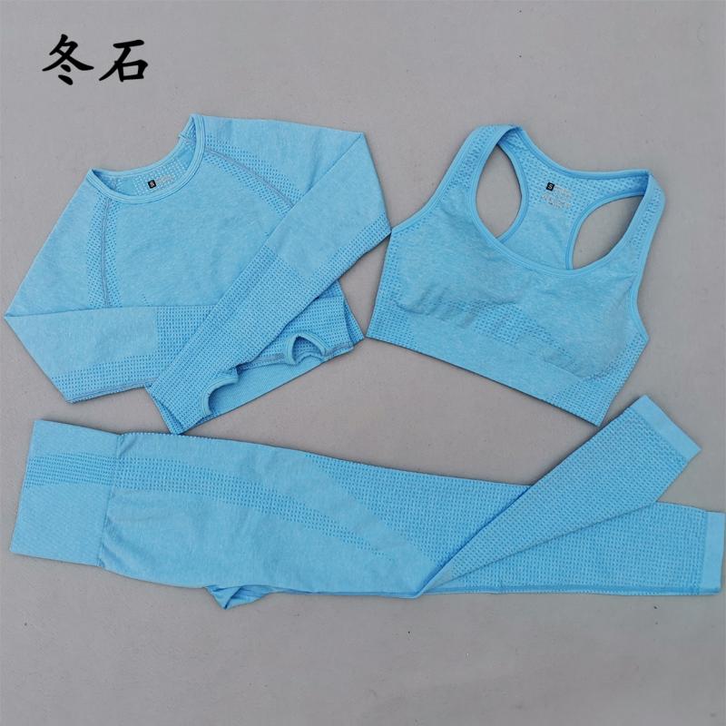 

Seamless Sports Wear For Women Gym Clothing Yoga Set High Waist Leggings+Sports Bra+Long Sleeve Fitness Crop Top 3 Piece Women, Black bra