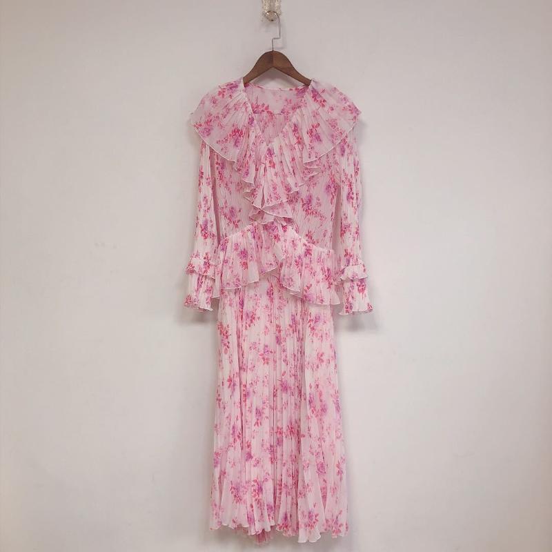 

2020 Early Autumn New Product V-neck French Design Floral Pleated Dress, White