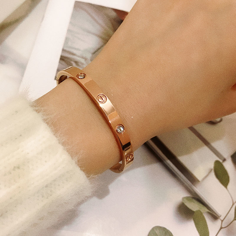 

Titanium Steel Bracelet Women Bath Hand Jewelry Rose Gold Ins Simple Personality Bracelet with Diamond Bracelet