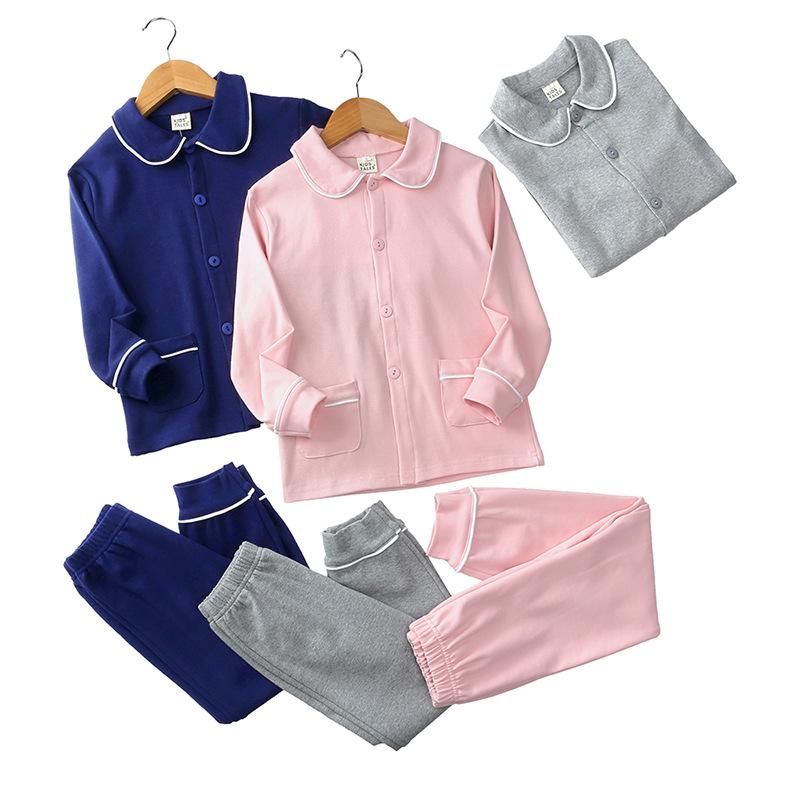 

2021 New Toddler Baby Boys Girls Pajamas Set Kids Long Sleeve Tops Pants Single-breasted Sleepwear Spring Pajamas For Child, Dtz9514gray