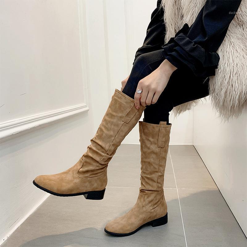 

2021 Women Pleated Mid Calf Boots Low Heel Female Round Toe Platform Shoes Women's Casual Footwear Plus Size Ladies Slip On1, Yellow