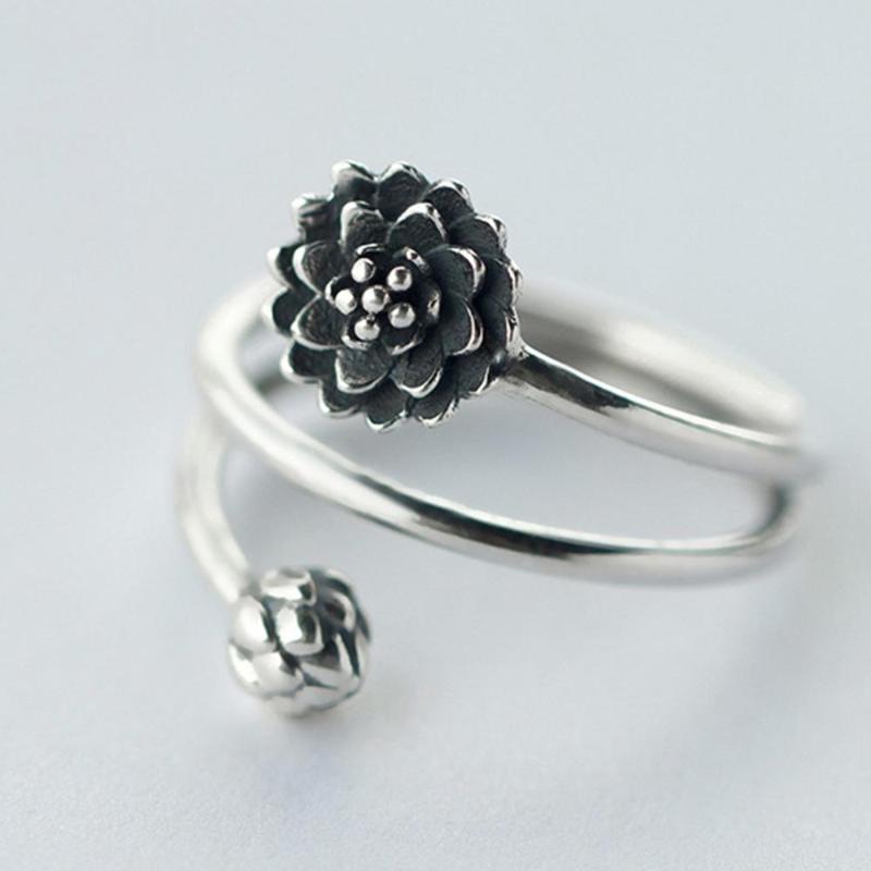

New Fashion Ring Elegant National Retro Wind Thai Three Layer Lotus Bud Open Rings for Women Girl Jewelry Gifts