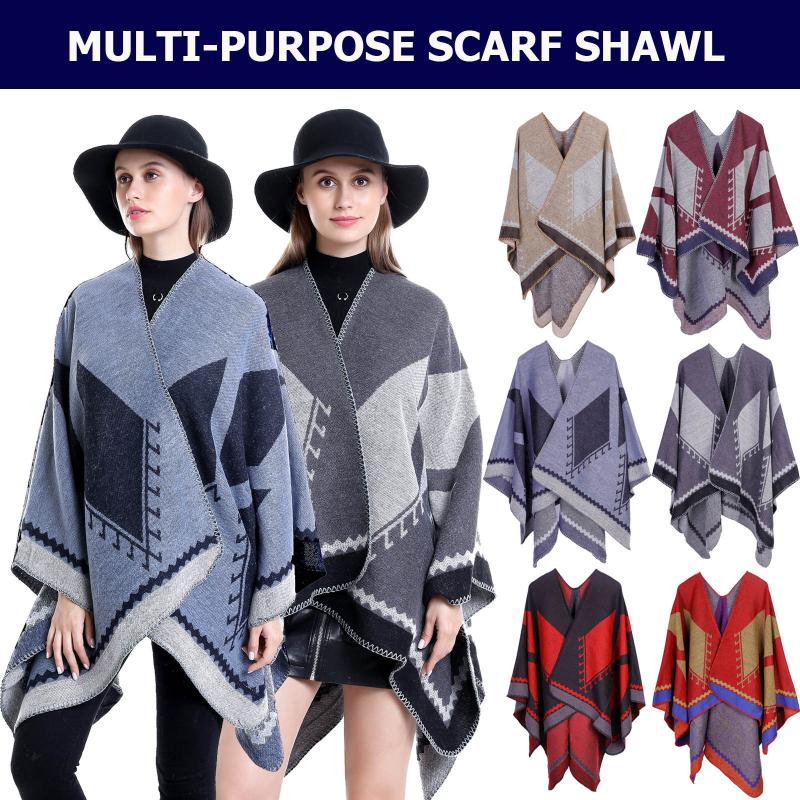 

Lightweight and comfortable Women's Collar Patchwork Lady Imitation Sweater Cape Coat Blanket Shawls windproof dustproof