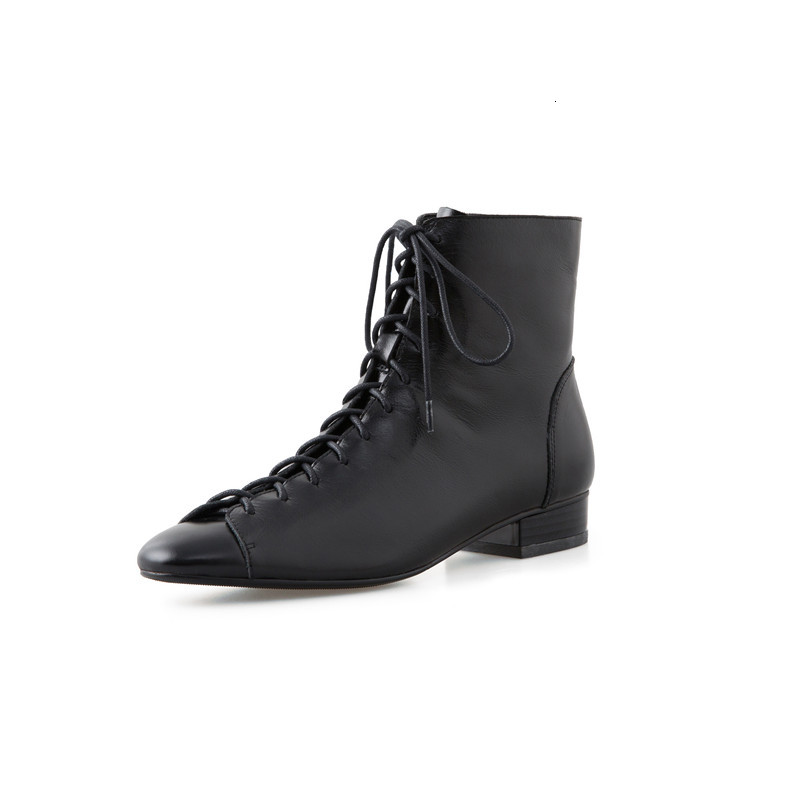 

2021 New Arrival Feminine Genuine Low Heel Foot Toe Lace Up Boots for Woman GISQ, Red wine