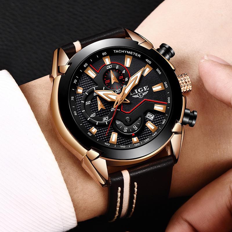 

Design Business Fashion Watches Men's Leather Sports Date Chronograph Quartz Watch Gift Clock Relogio Masculino1 Wristwatches, Black gold