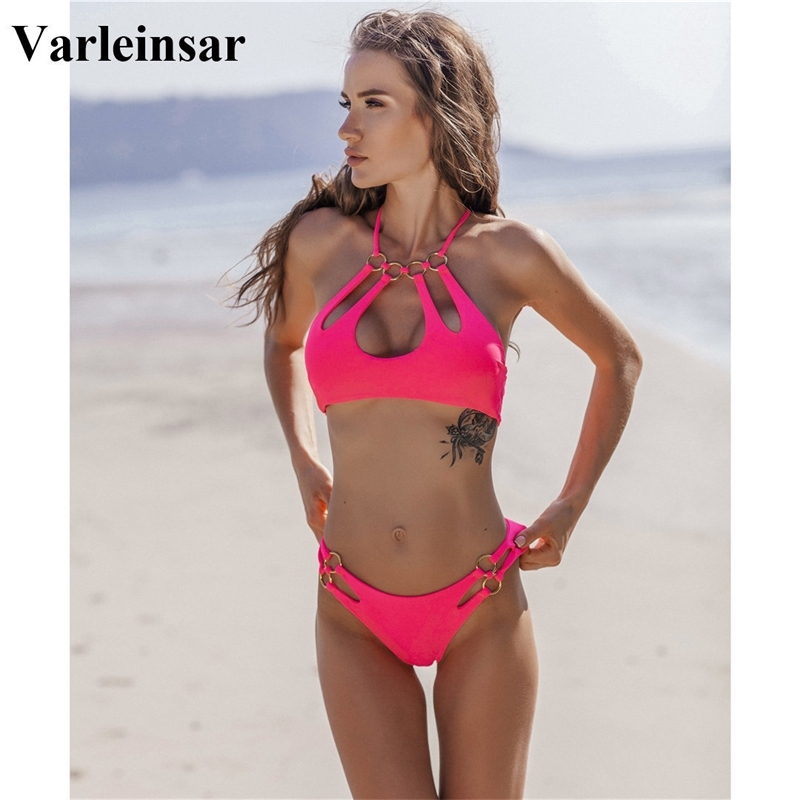 

Neon Pink Brazilian Bikini Female Swimsuit Women Swimwear Two-pieces Bikini set Halter Bather Bathing Suit Swim Lady V1958 Y200319, Neonpink