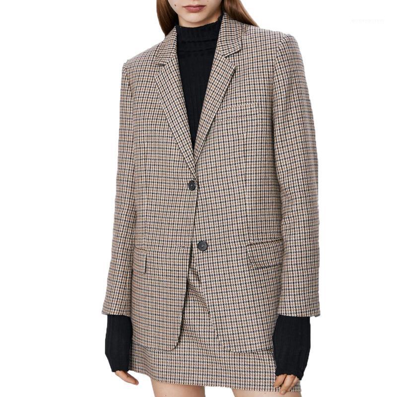 

Spring coat women casual khaki women clothes 2020 long sleeve blazer feminino plaid blazer1