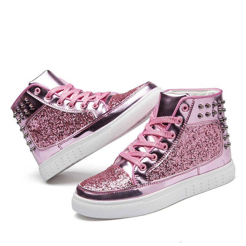 

2021 New the Women's High Top Sneakers Glitter Real Gold Lace Up for Men's Male Lantejoules Casual Shoes That Bling Silver AG33