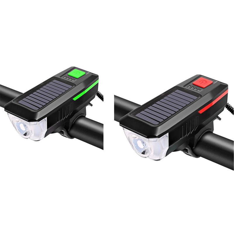 

2 Set Bike Solar Horn Lamp USB Charging Waterproof Bicycle Headlight Cycle Bike Accessories, Green & Red